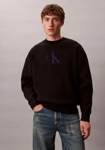 Calvin Klein Uzun Kollu Pamuklu Kaşmir 3D Logolu Bisiklet Yaka Erkek Siyah Kazak LV04RD305G-UB1