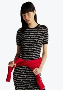 Tommy Hilfiger TJW SCRIPT AOP SWEATER DRESS Kadın Siyah Elbise DW0DW194780GM