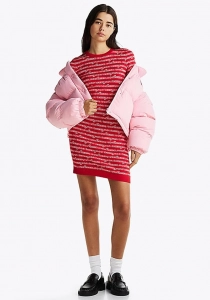 Tommy Hilfiger TJW SCRIPT AOP SWEATER DRESS Kadın kırmızı Elbise DW0DW194780KS