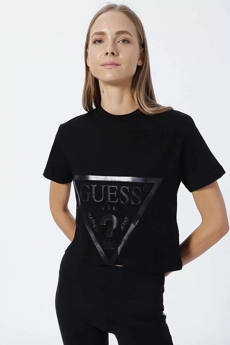 Guess Adele Crop T-Shırt Kadın Siyah T-Shirt V2YI06K8HM0-JBLK