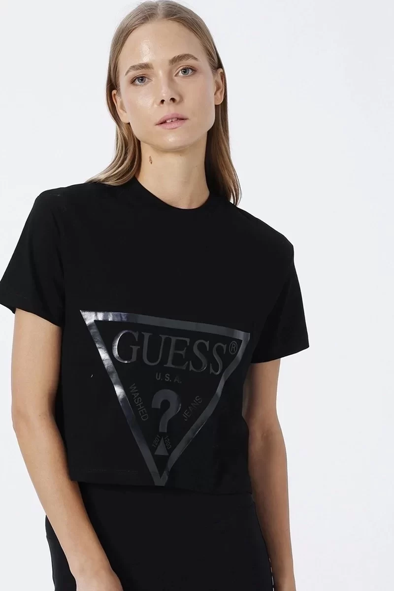 Guess Adele Crop T-Shırt Kadın Siyah T-Shirt V2YI06K8HM0-JBLK