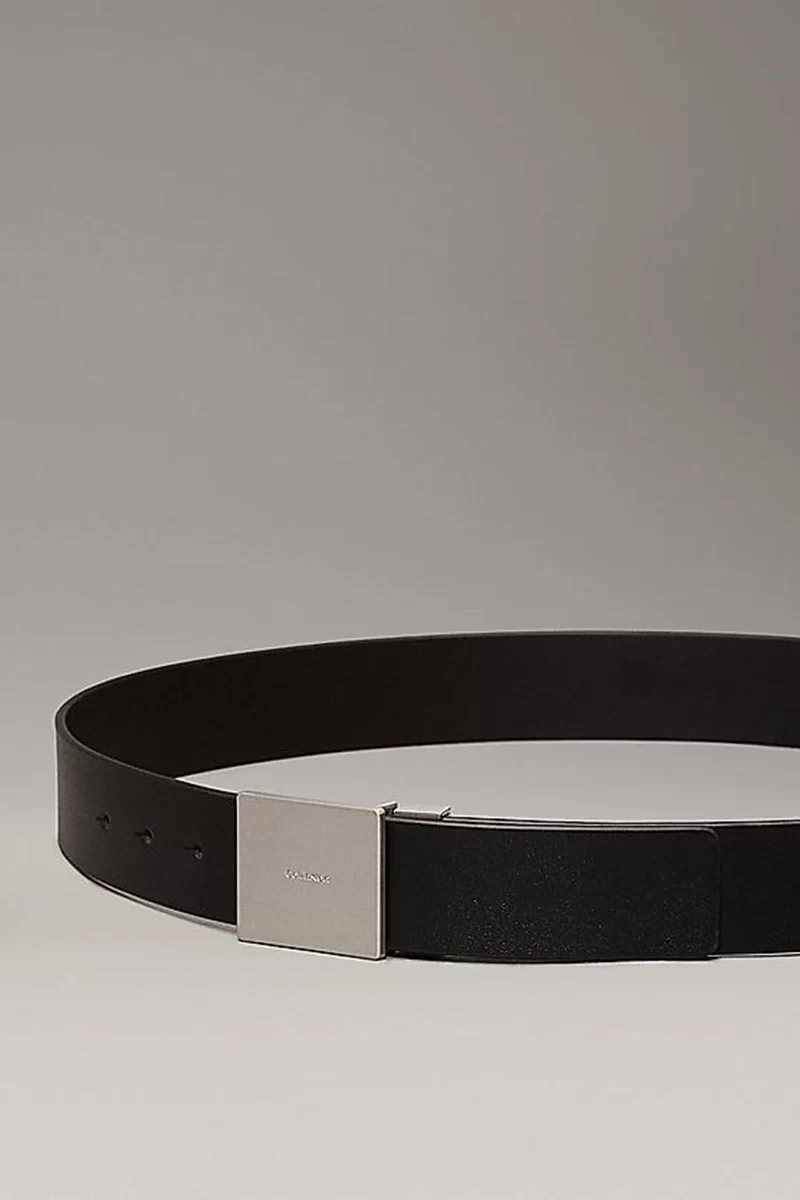 Calvin Klein Erkek Metal Plaka Siyah Deri Kemer