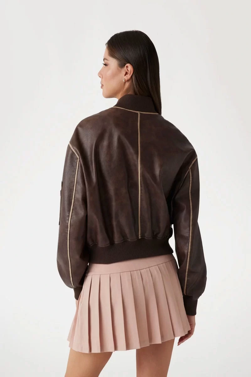 Guess Angelıque Vıntage Pu Bomber Kadın Kahverengi Ceket W5RL21WGW40-G1EB