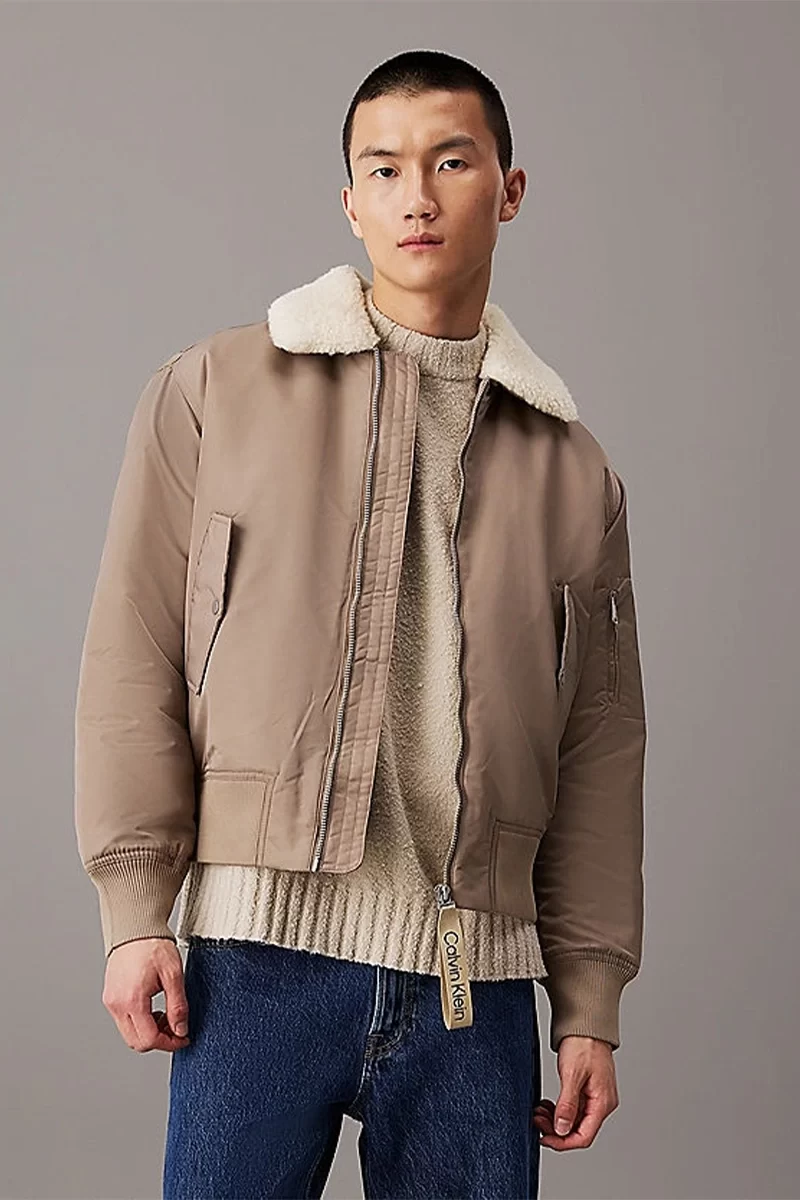 Calvin Klein Erkek Gri Kürklü Mont