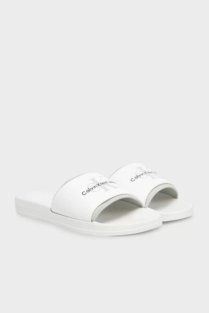Calvin Klein Erkek  Beyaz Logolu Terlik