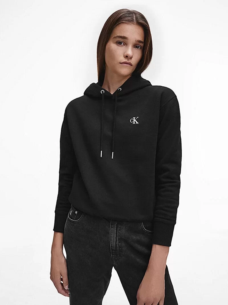Calvin Klein CK EMBROIDERY SLIM TEE Kadın Siyah Sweatshirt J20J213178-BAE