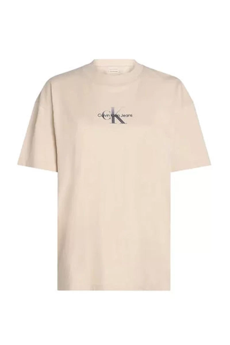 Calvin Klein Kadın Logo Baskılı Ekru T-shirt