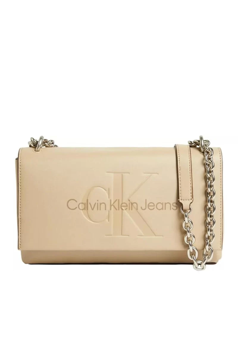 Calvin Klein Kadın Zincir Askılı Çıtçıtlı Bej Omuz Çantası