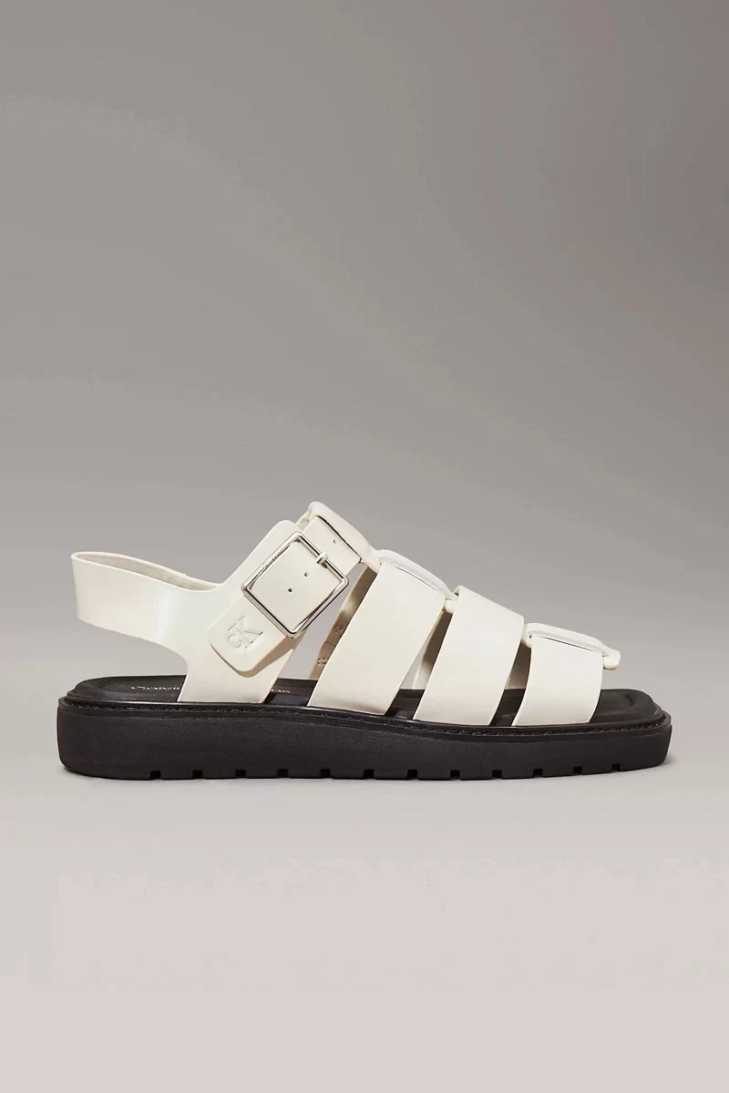 Calvin Klein Kadın Siyah-Beyaz  Deri Balıkçı Sandalet