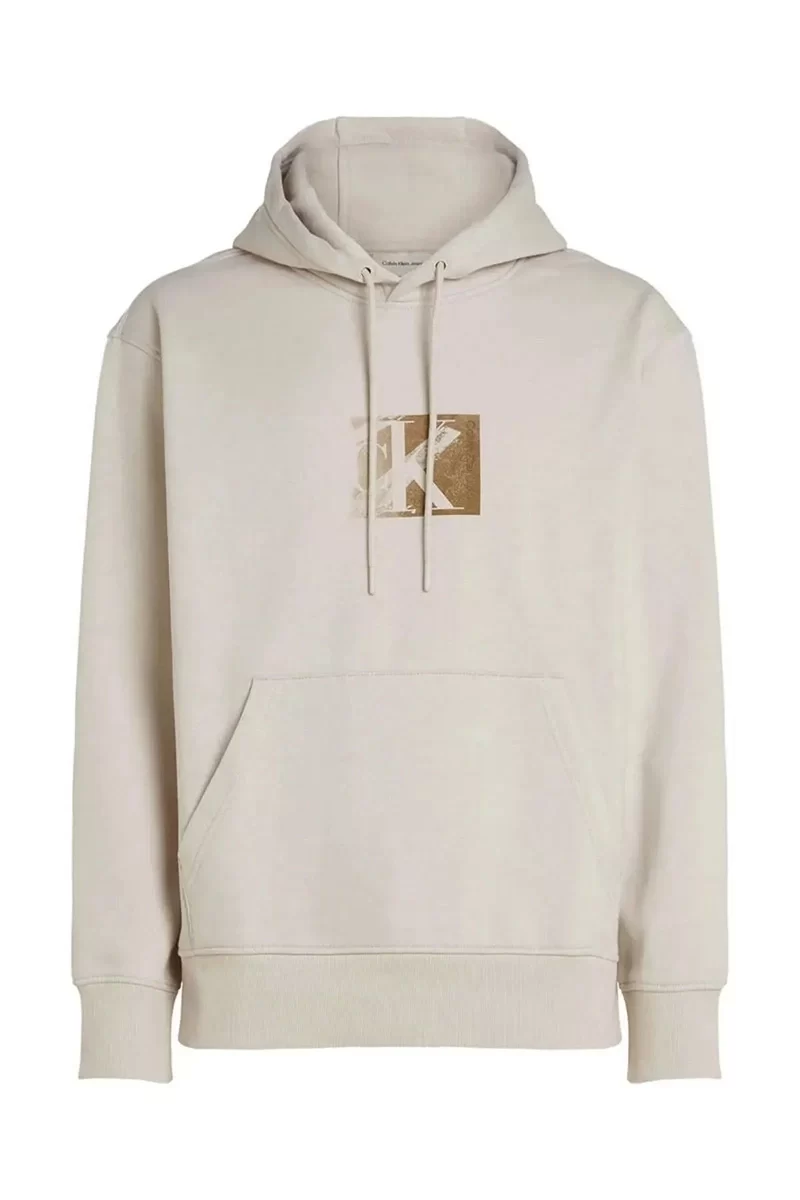 Calvin Klein Erkek Gri Küçük Logolu Kapüşonlu Sweatshirt