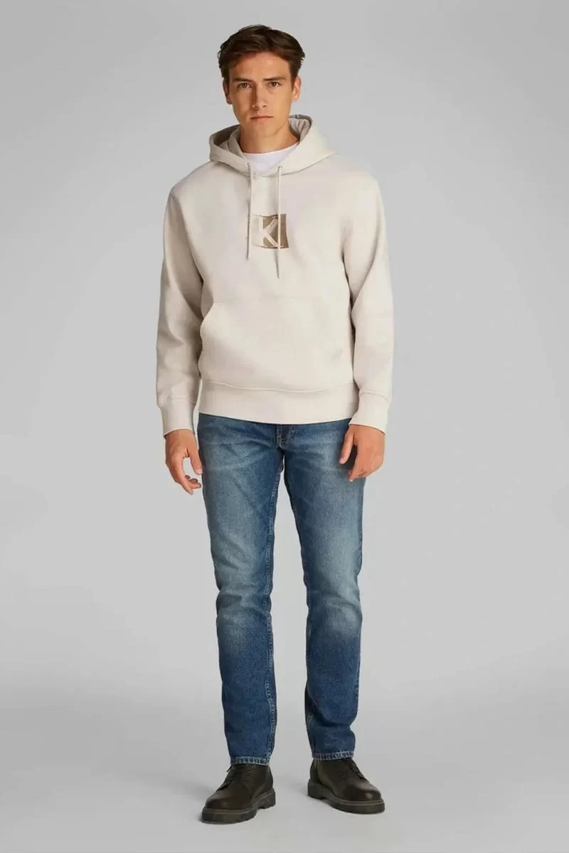 Calvin Klein Erkek Gri Küçük Logolu Kapüşonlu Sweatshirt