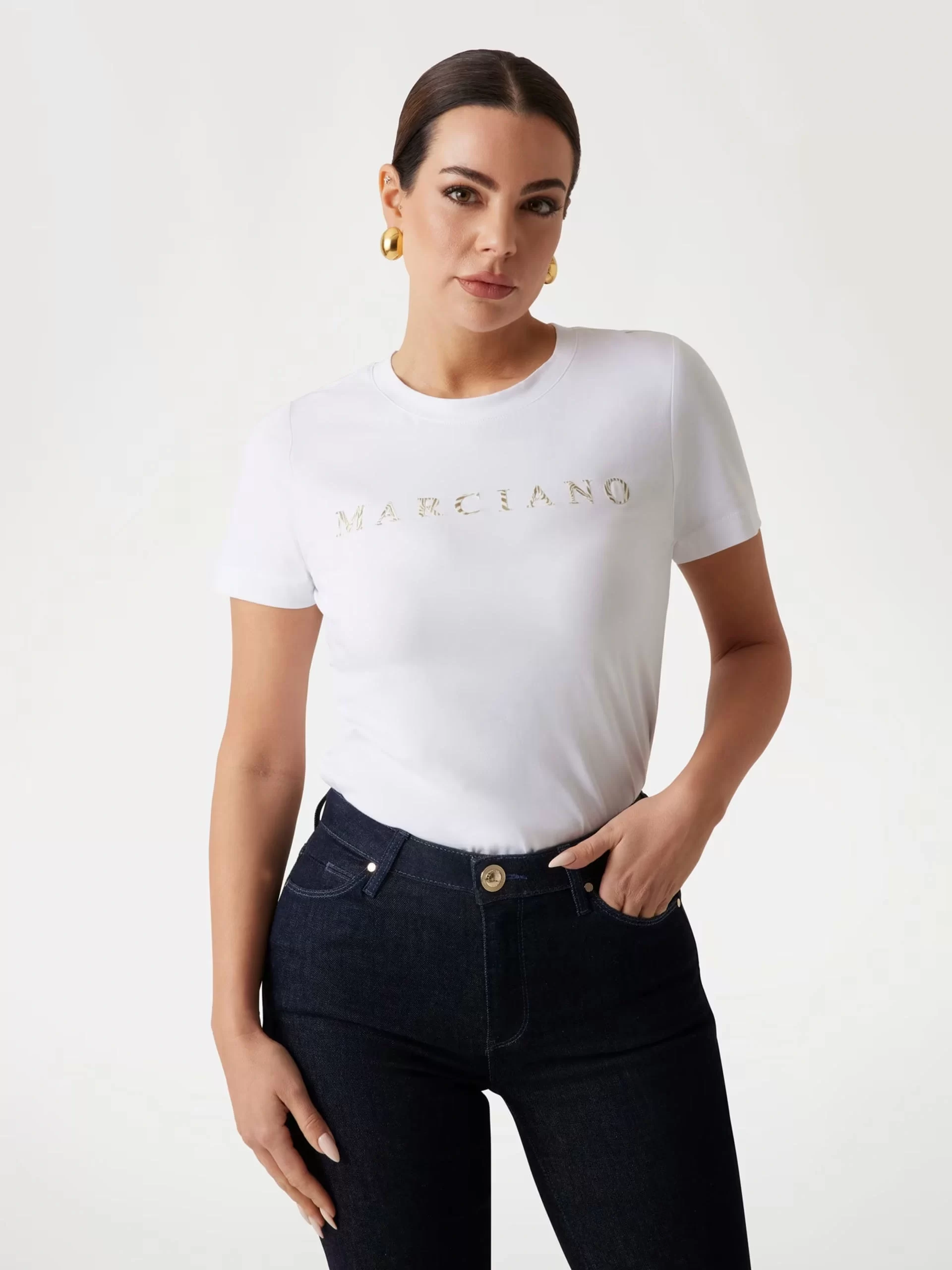Guess Kadın Marciano Beyaz  Logolu T-Shirt