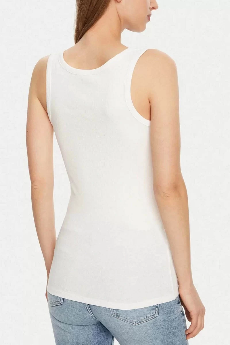 Guess Chenılle Logo Tank Top Rıb Kadın Beyaz Atlet W5RP03KA0H1-G011