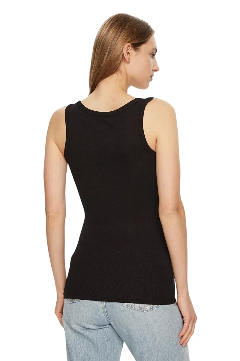 Guess Chenılle Logo Tank Top Rıb Kadın Siyah Atlet W5RP03KA0H1-JBLK