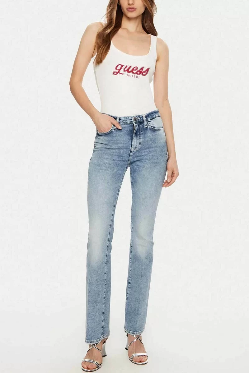 Guess Chenılle Logo Tank Top Rıb Kadın Beyaz Atlet W5RP03KA0H1-G011