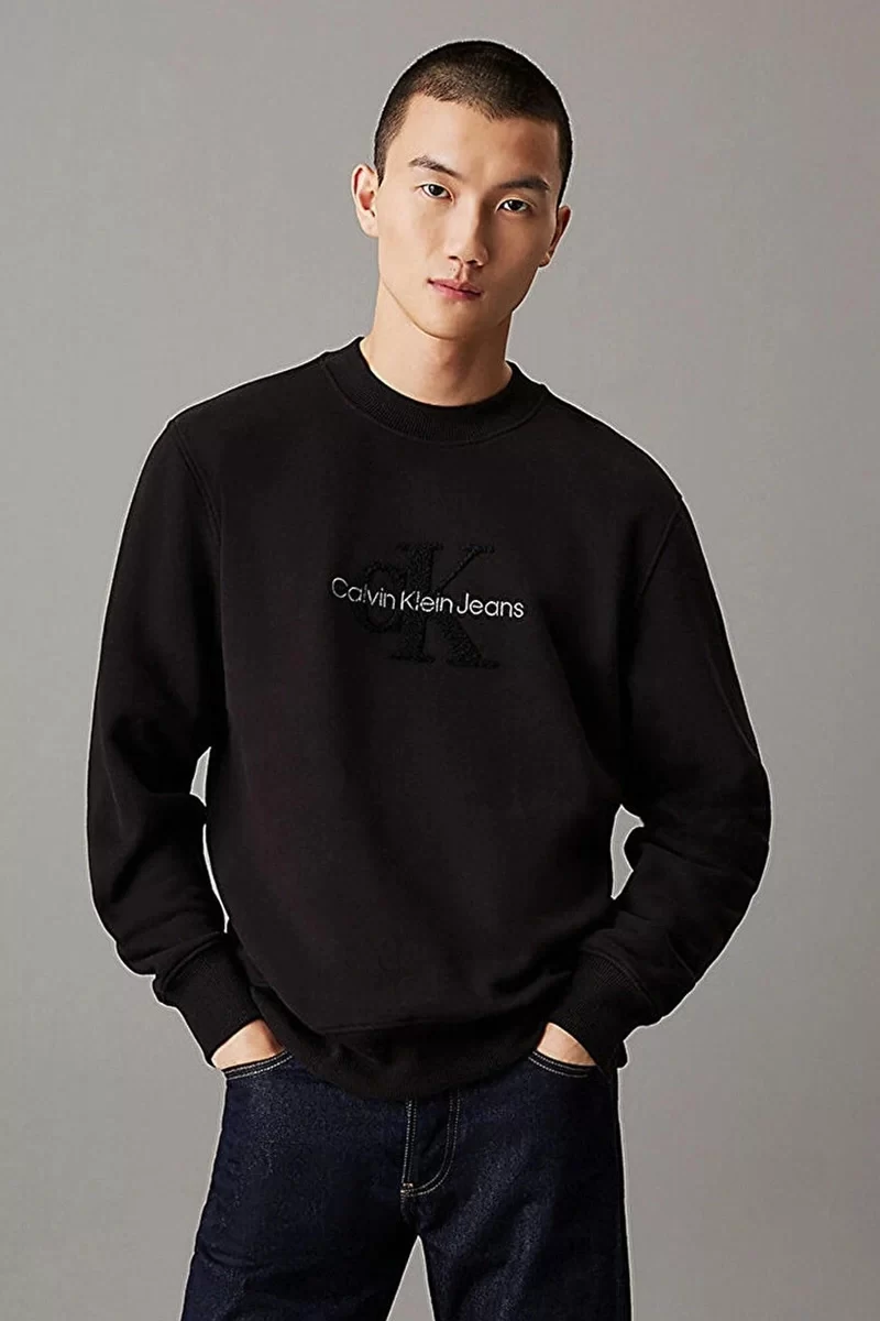 Calvin Klein Erkek Siyah Logolu Sweatshirt