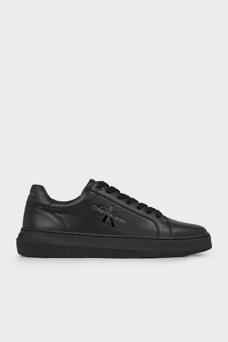 Calvin Klein Erkek Siyah Deri CK  Logolu Sneaker