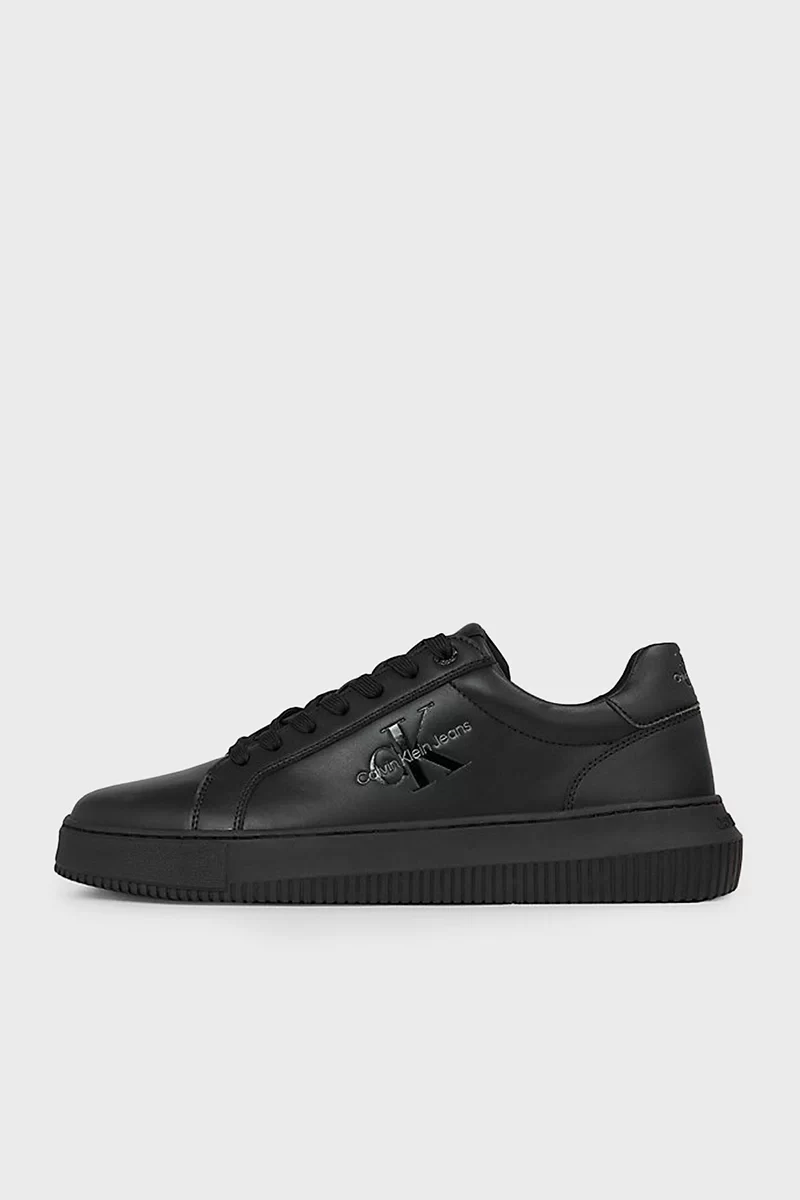 Calvin Klein Erkek Siyah Deri CK  Logolu Sneaker
