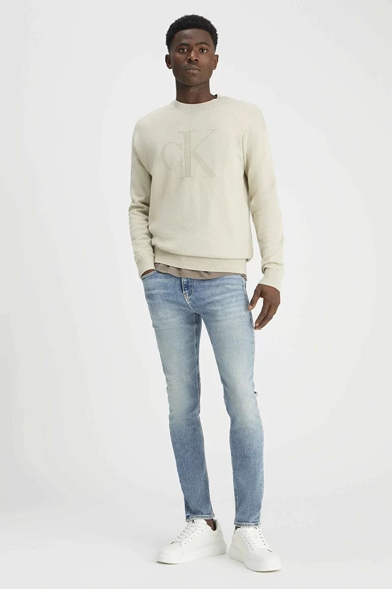 Calvin Klein Jeans Erkek Gri Logolu Sweatshirt