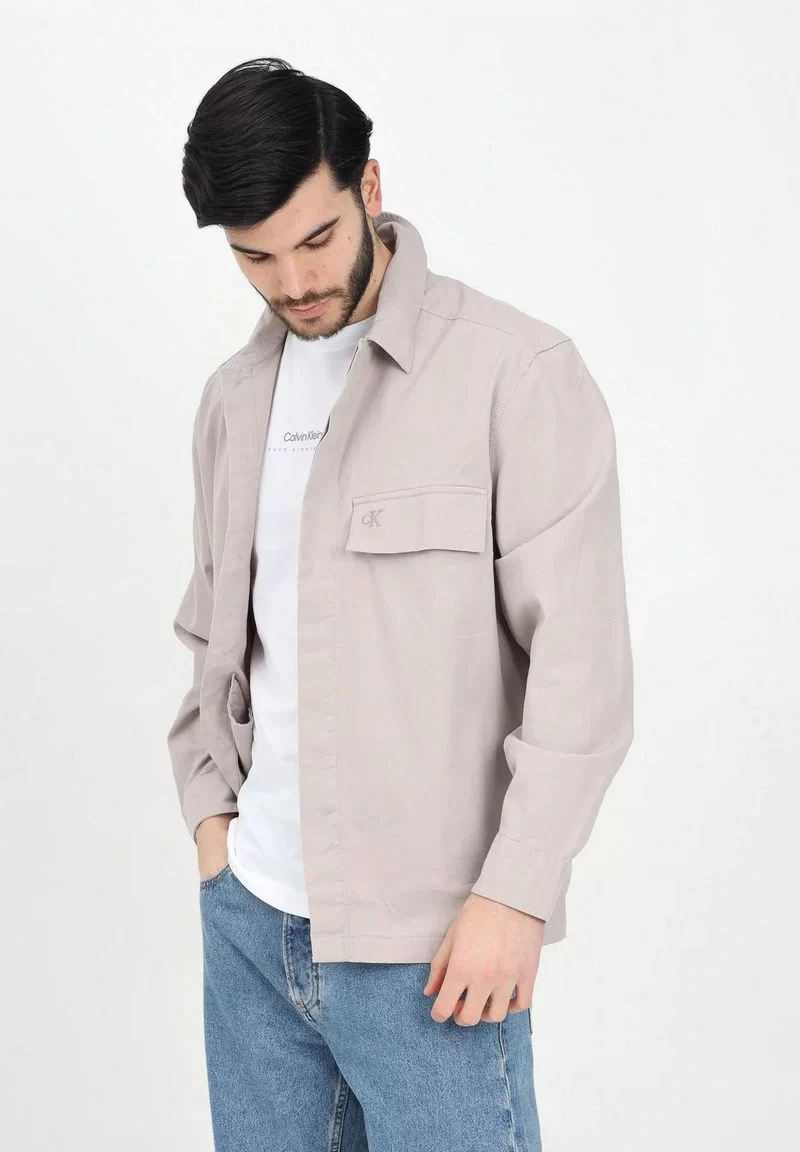 Calvin Klein Erkek Rahat Kesim Pamuklu Bej Gömlek