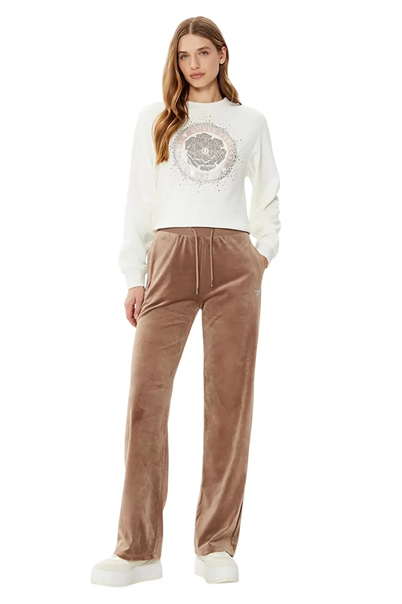 Guess Cn Peony Logo Fleece Kadın Beyaz Sweatshirt W5RQ05K7EX1-G012