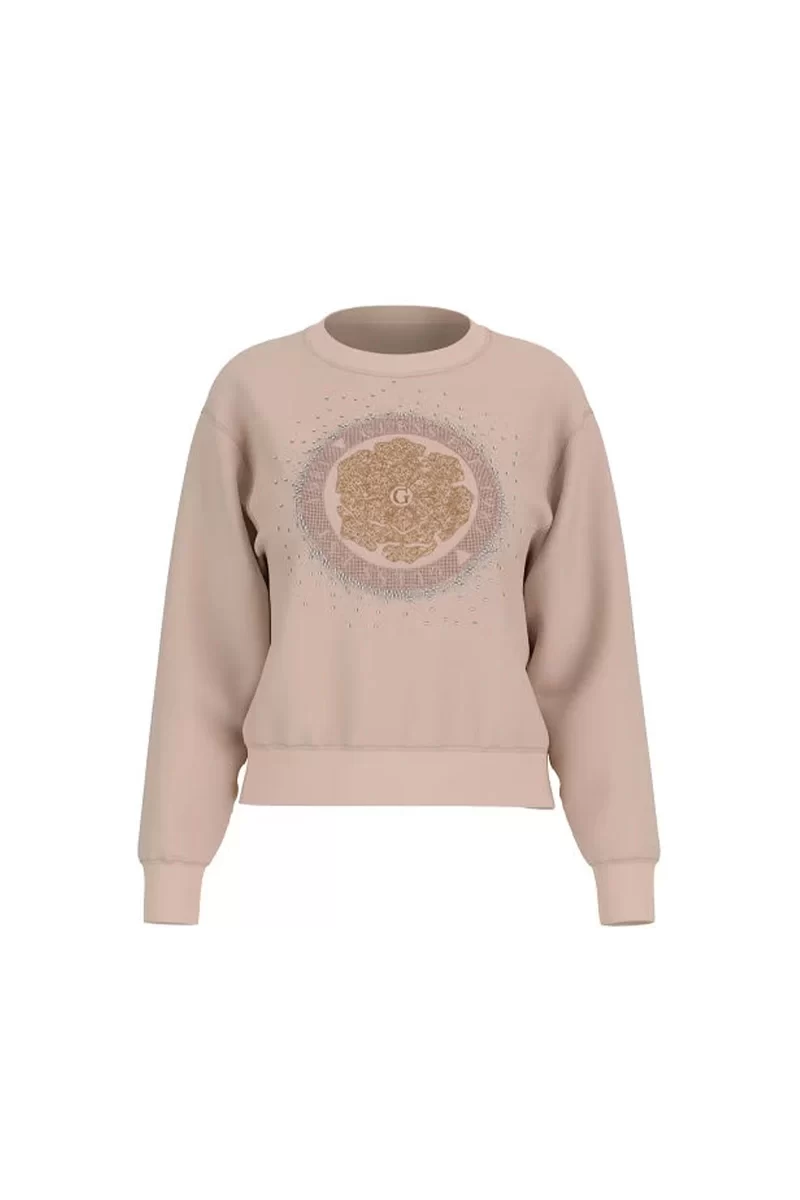 Guess Cn Peony Logo Fleece Kadın Bej Sweatshirt W5RQ05K7EX1-G1DP