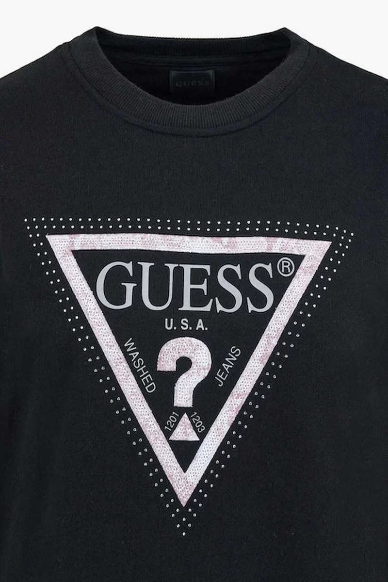 Guess Cn Python Trıangle Logo Flecee Kadın Siyah Sweatshirt W5RQ09K8802-JBLK