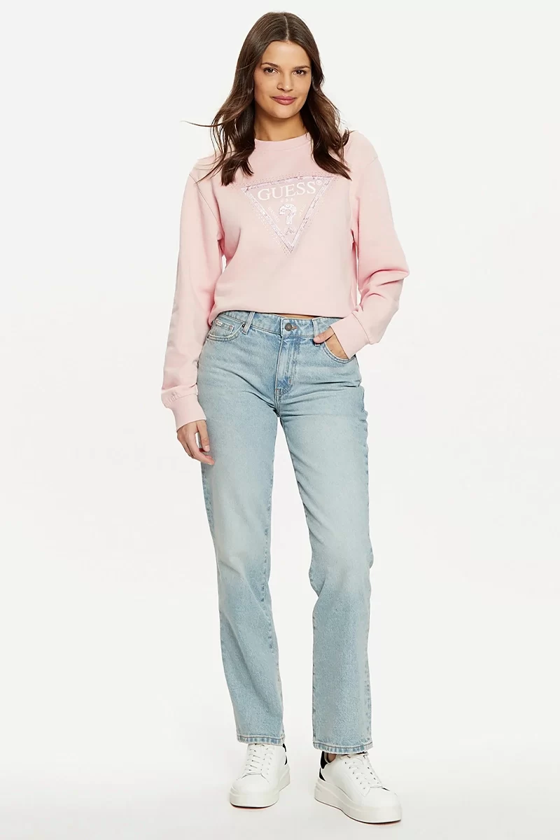 Guess Cn Python Trıangle Logo Flecee Kadın Pembe Sweatshirt W5RQ09K8802-A61L