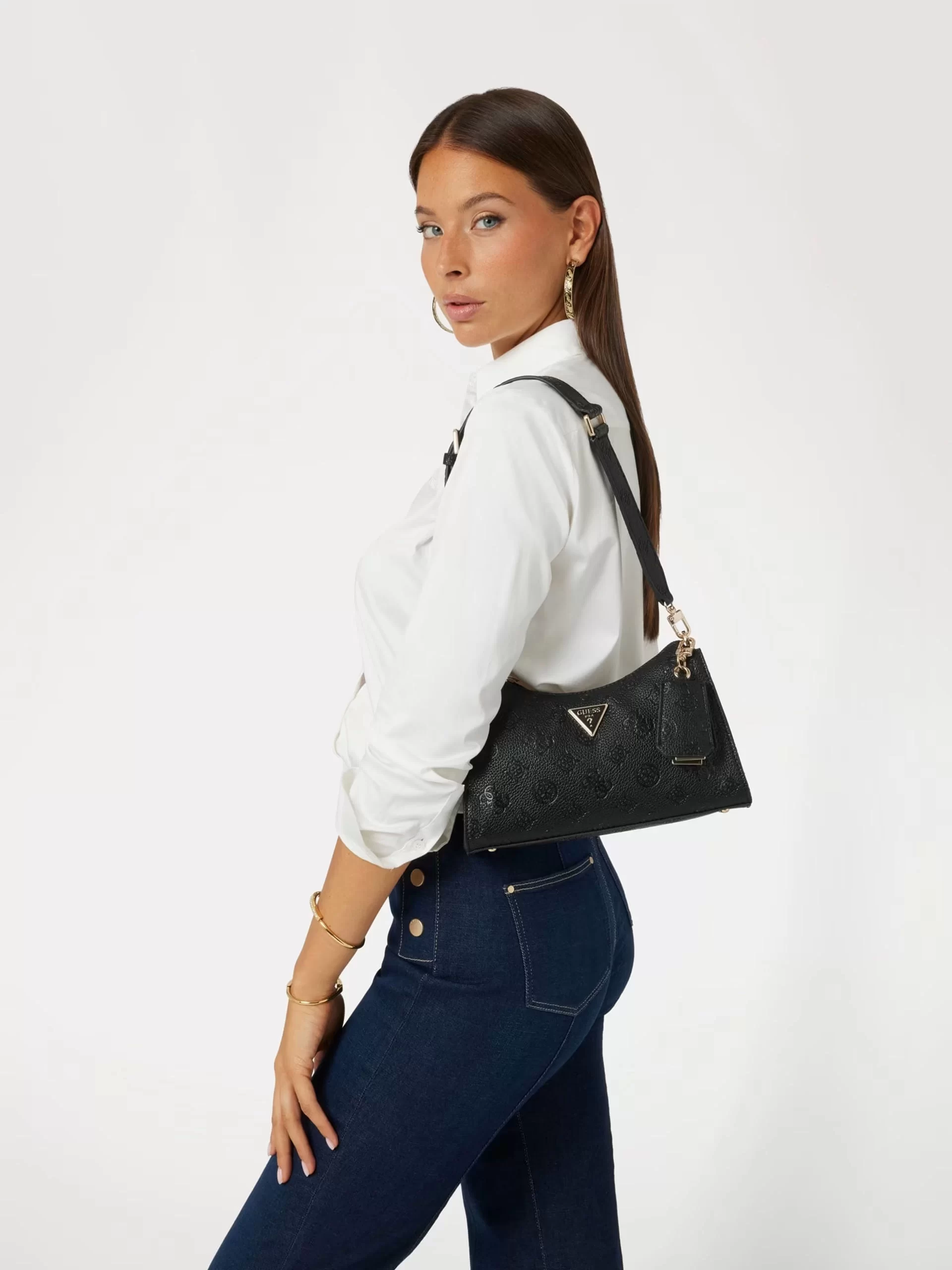 Guess Cresıdıa Top Zıp Shoulder Bag Kadın Siyah Omuz Çantası HWPG9349180-BLA