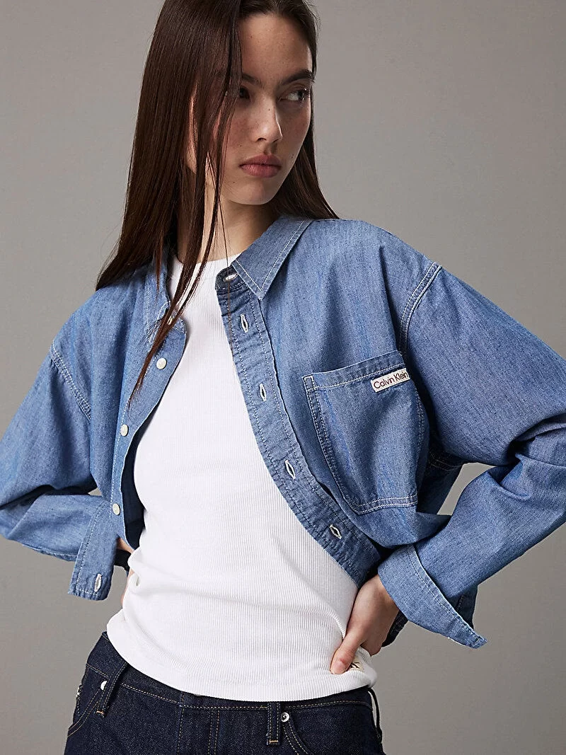 CK Jeans Kadın Cropped Dad Denim Gömlek J20J225011-1A4