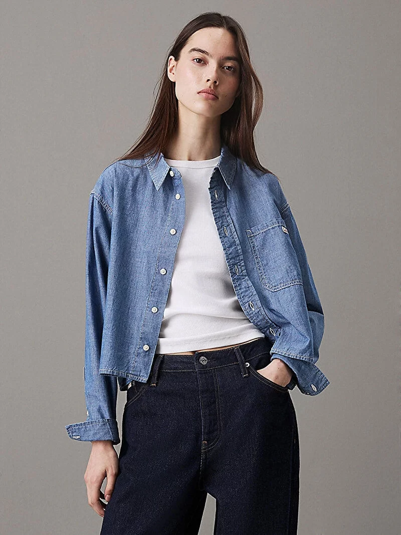 CK Jeans Kadın Cropped Dad Denim Gömlek J20J225011-1A4