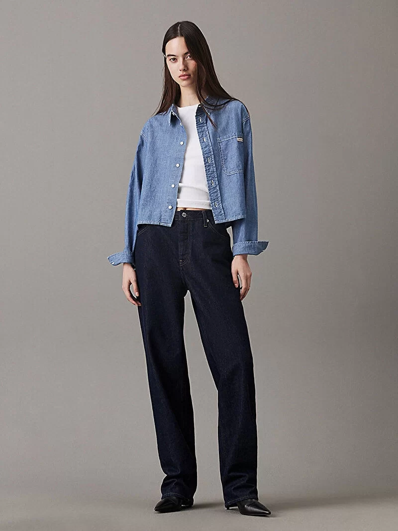 CK Jeans Kadın Cropped Dad Denim Gömlek J20J225011-1A4