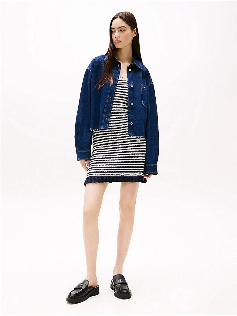 Tommy Hilfiger Kadın Mavi Kısa Kot Gömlek Ceket