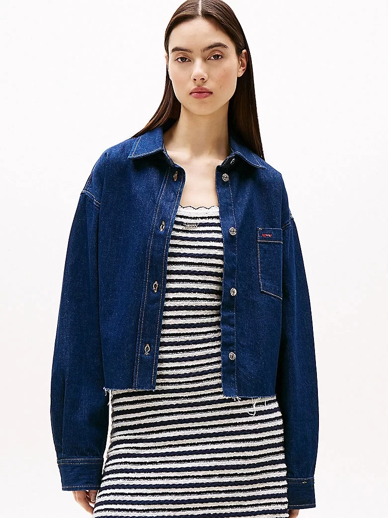 Tommy Hilfiger Kadın Mavi Kısa Kot Gömlek Ceket