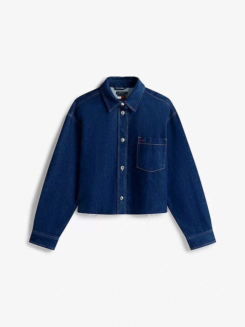 Tommy Hilfiger Kadın Mavi Kısa Kot Gömlek Ceket