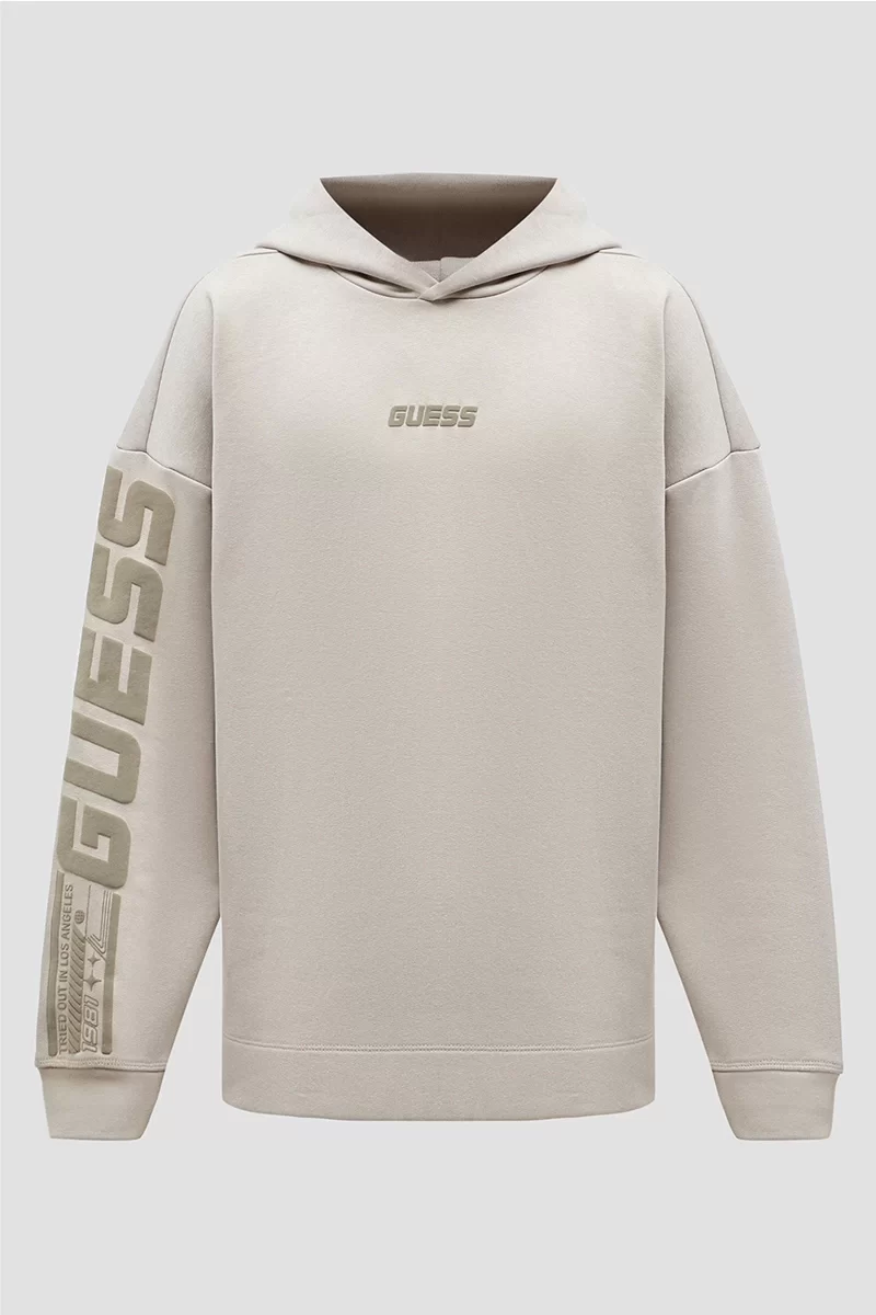 Guess Dalım Over Hooded Sweatshırt Erkek Krem Sweatshirt Z4BQ03K9V31-G1CA