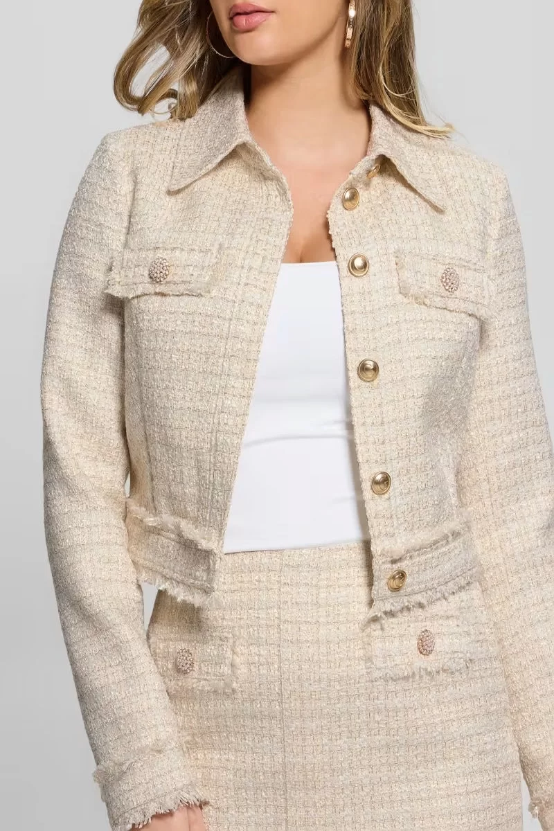 Guess Daphnee Cropped Jacket Kadın Krem Ceket W5RN47WGW82-F0DP