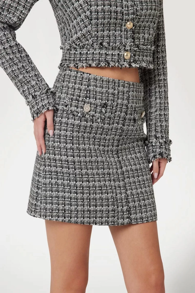 Guess Daphnee Mını Flap Skırt Kadın Siyah/Beyaz Etek W5RD63WGW82-F9RS