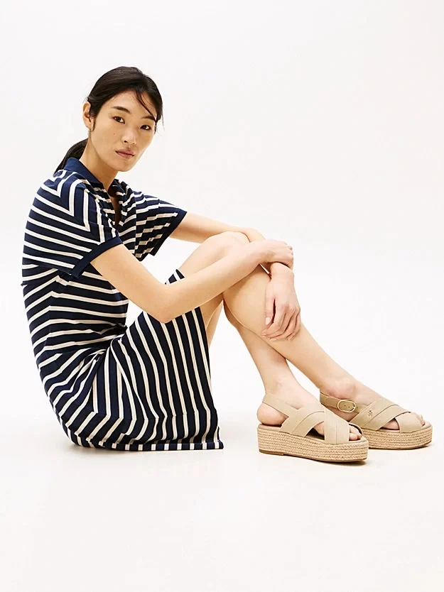 Tommy Hilfiger Kadın Bej Denim Platform Espadril Sandalet