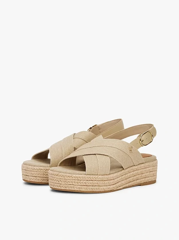 Tommy Hilfiger Kadın Bej Denim Platform Espadril Sandalet