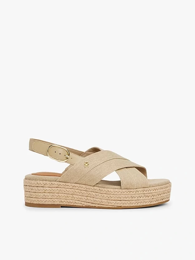 Tommy Hilfiger Kadın Bej Denim Platform Espadril Sandalet