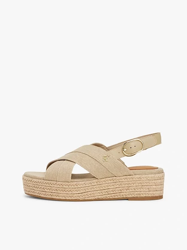 Tommy Hilfiger Kadın Bej Denim Platform Espadril Sandalet