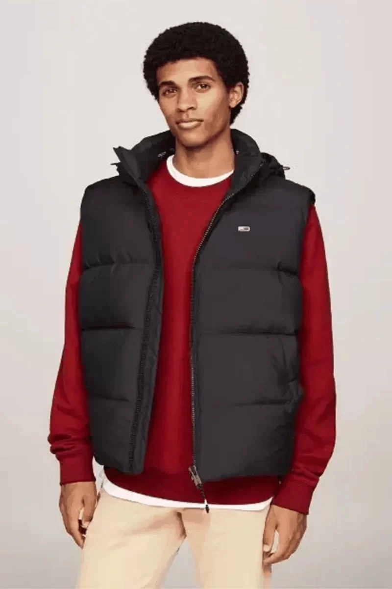 Tommy Jeans Erkek Kapşonlu Fermuarlı Siyah Yelek