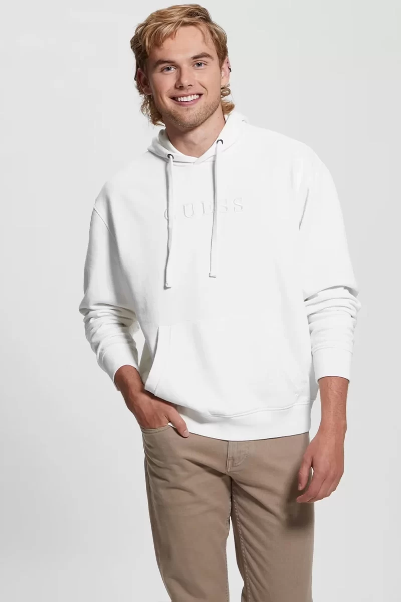Guess Fınch Terry Guess Washed Hoody Erkek Beyaz Sweatshirt M4RQ33K9YI1-F0F8