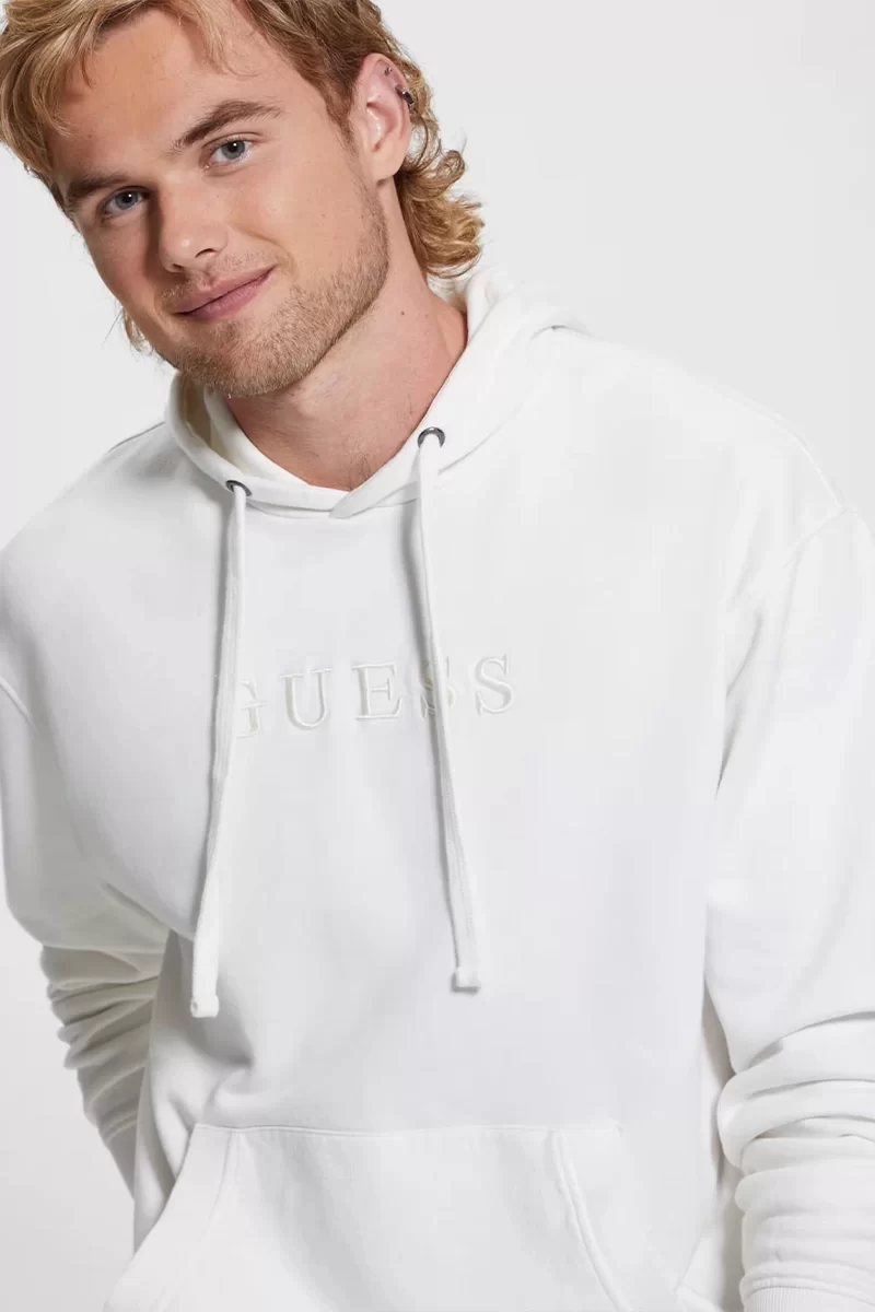 Guess Fınch Terry Guess Washed Hoody Erkek Beyaz Sweatshirt M4RQ33K9YI1-F0F8