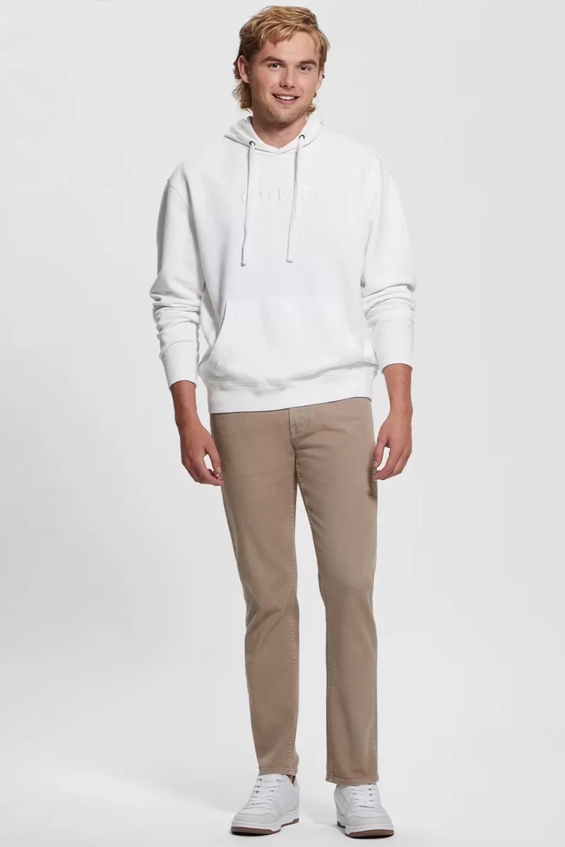 Guess Fınch Terry Guess Washed Hoody Erkek Beyaz Sweatshirt M4RQ33K9YI1-F0F8