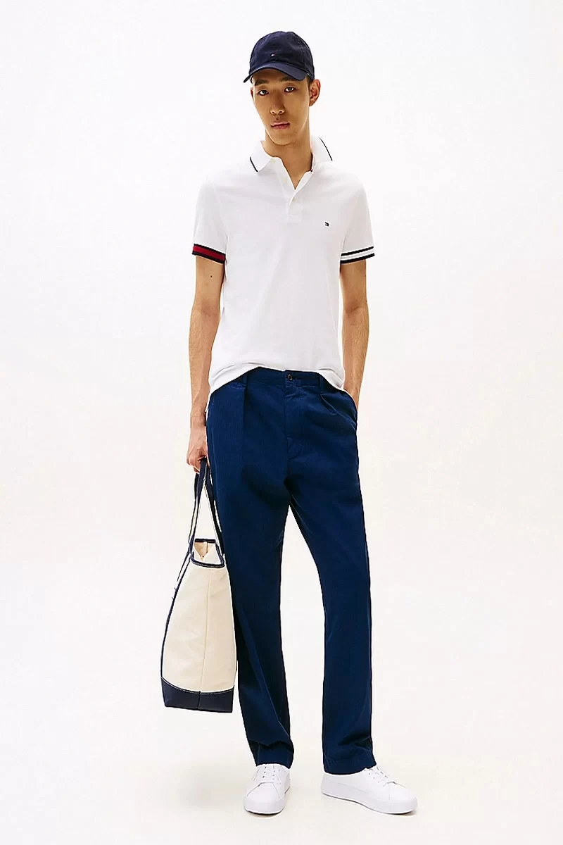 Tommy Hilfiger Erkek İmza Manşetli Beyaz Polo T-Shirt