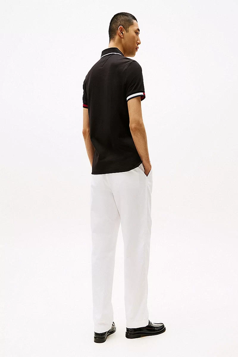 Tommy Hilfiger Erkek  İmza Manşetli   Siyah Polo T-Shirt