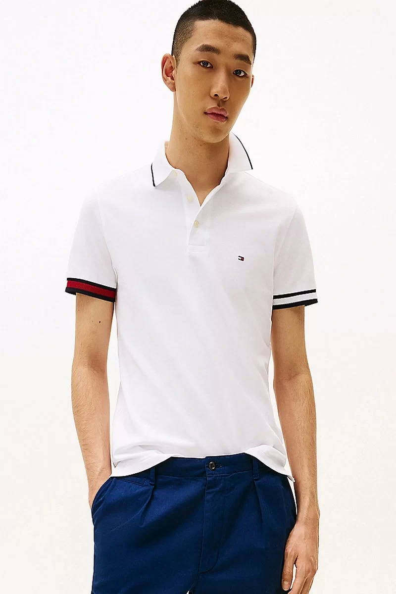 Tommy Hilfiger Erkek İmza Manşetli Beyaz Polo T-Shirt