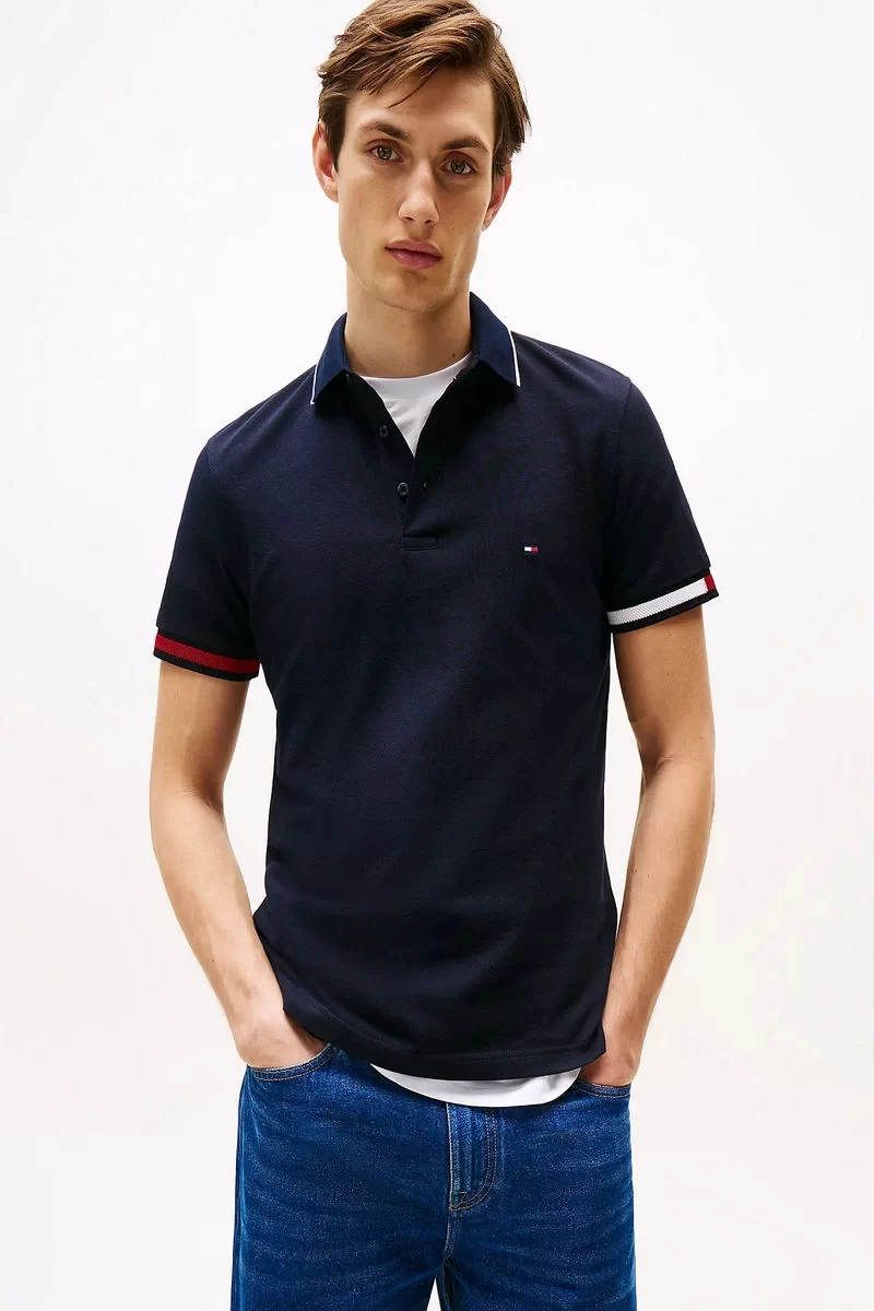 Tommy Hilfiger Erkek  Slim Fit  İmza Manşetli Polo  T-Shirt